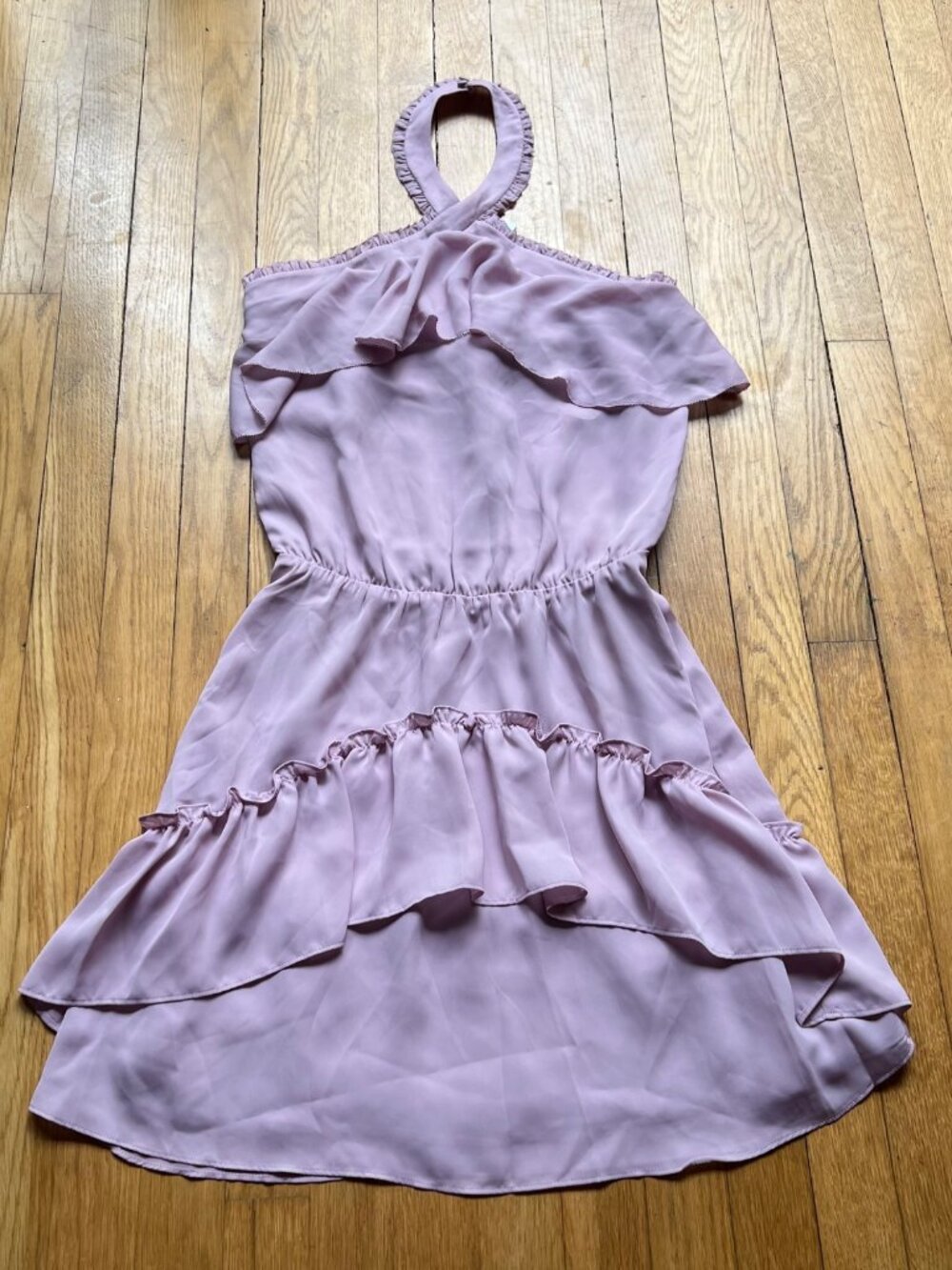 Parker Size S NWT Dusty Blush Pink Sleeveless Ruffle Tiered Halter Mini Dress - Picture 6 of 16